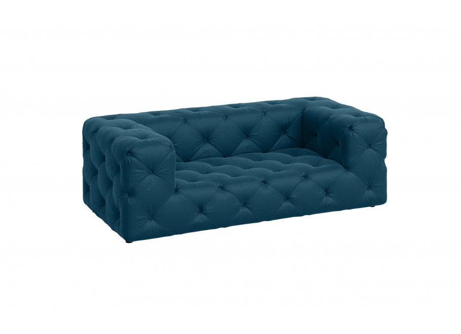 Komfortowa granatowa sofa dwuosobowa pikowana Chesterfield BENTLEY