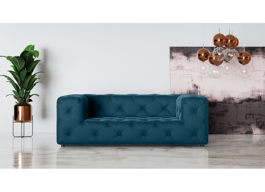 Komfortowa granatowa sofa dwuosobowa pikowana Chesterfield BENTLEY 2