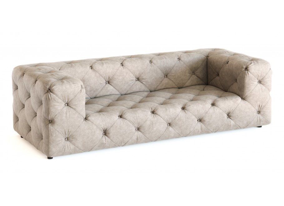 BENTLEY – sofa trzyosobowa pikowana premium Chesterfield w kolorze beżowym - Enjoy New 1