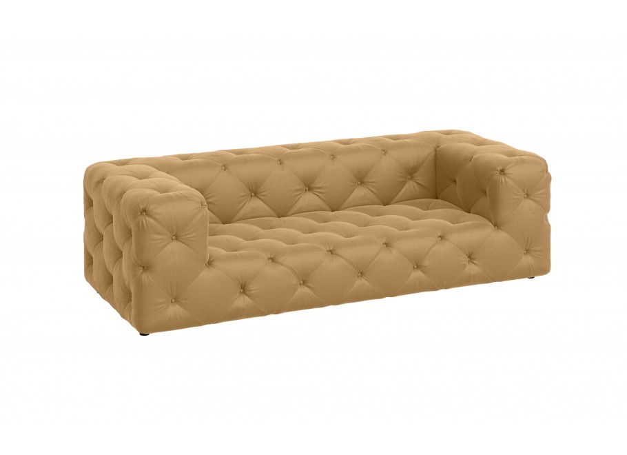 Złota sofa BENTLEY – trzyosobowa, pikowana, styl Chesterfield, premium 1