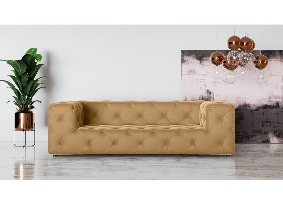 Złota sofa BENTLEY – trzyosobowa, pikowana, styl Chesterfield, premium 2