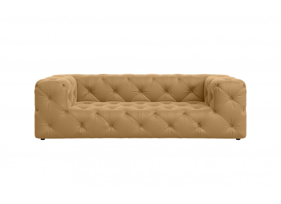 Złota sofa BENTLEY – trzyosobowa, pikowana, styl Chesterfield, premium 3