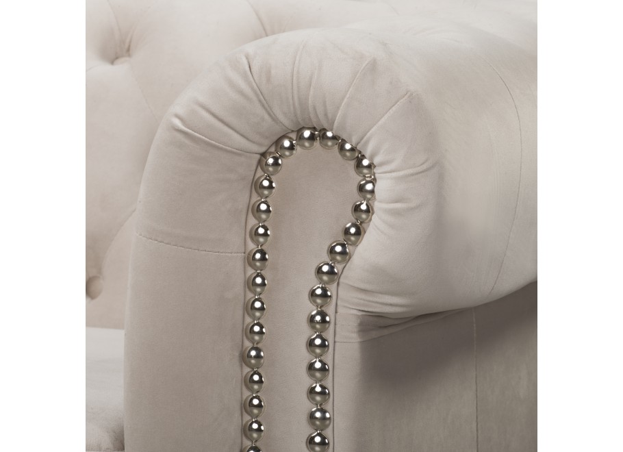 Beżowa sofa dwuosobowa z funkcją spania pikowana Chesterfield FELIX 2 13