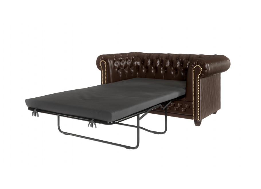 Pikowana sofa 2-osobowa z funkcją spania FELIX 2 – styl Chesterfield, ekoskóra brązowa 8