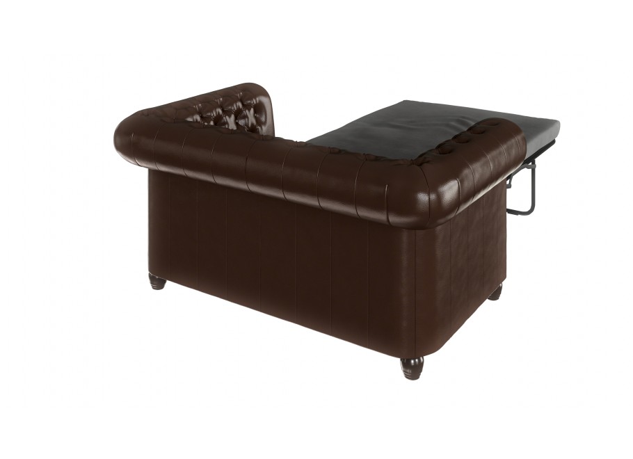 Pikowana sofa 2-osobowa z funkcją spania FELIX 2 – styl Chesterfield, ekoskóra brązowa 4