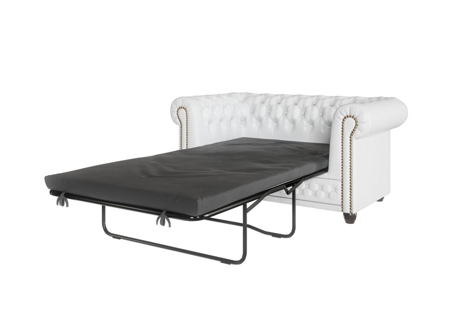 Rozkładana sofa Chesterfield FELIX 2 – biała ekoskóra, z funkcją spania, 2-osobowa 5