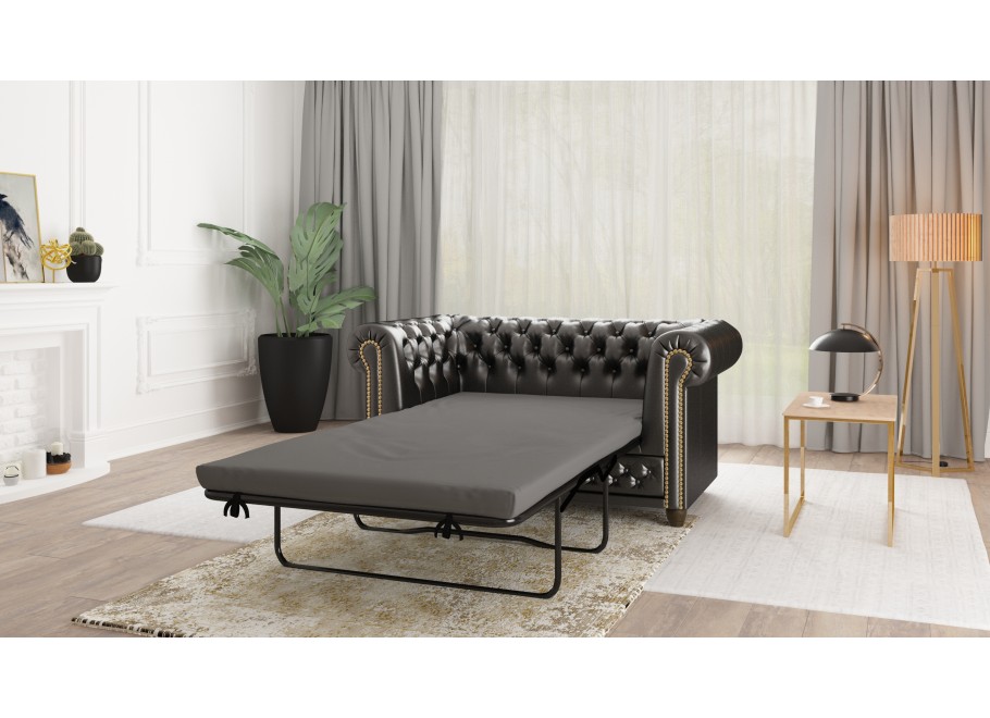 Elegancka sofa Chesterfield FELIX 2 – czarna ekoskóra, 2-osobowa, rozkładana 2
