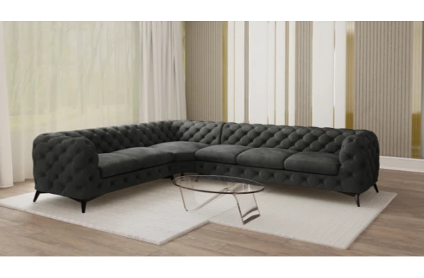 Narożnik sześcioosobowy pikowany glamour Chesterfield TEO 2+E+3 - bok