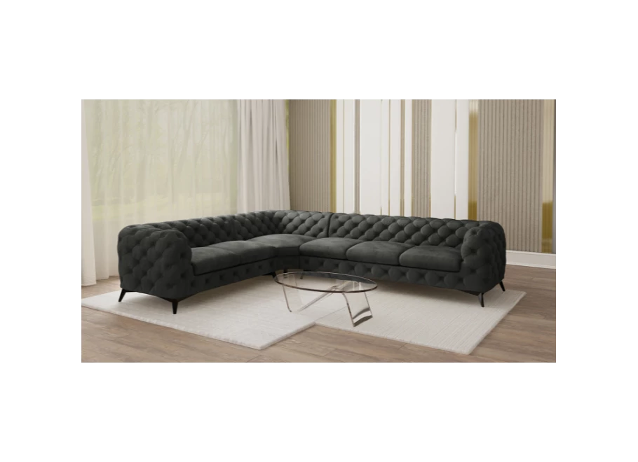 Narożnik sześcioosobowy pikowany glamour Chesterfield TEO 2+E+3