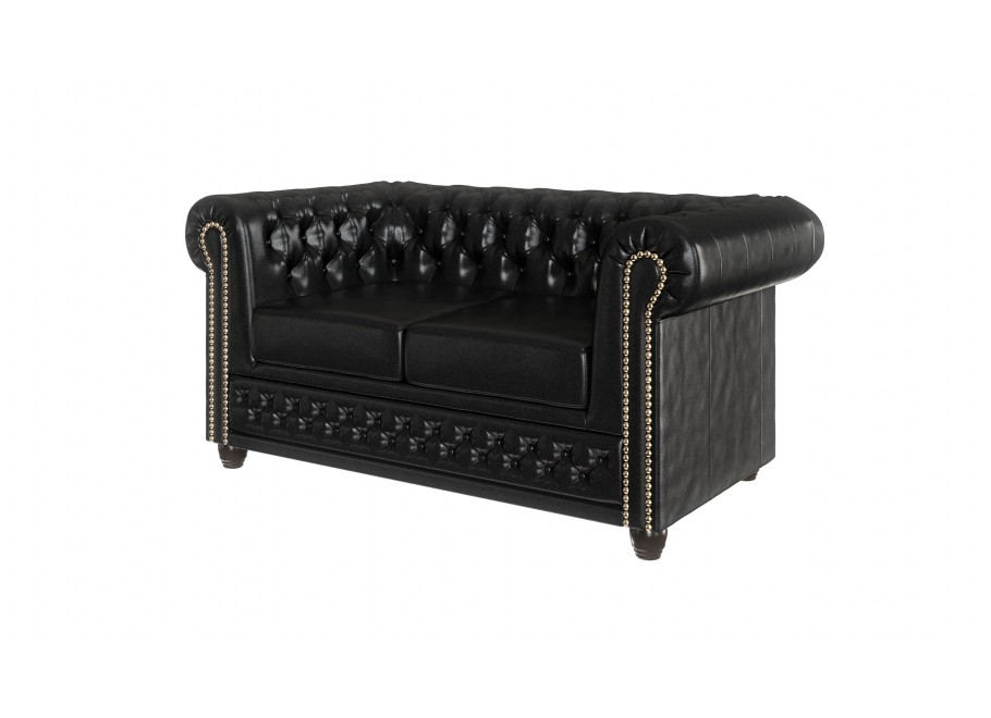 Elegancka sofa Chesterfield FELIX 2 – czarna ekoskóra, 2-osobowa, rozkładana 7