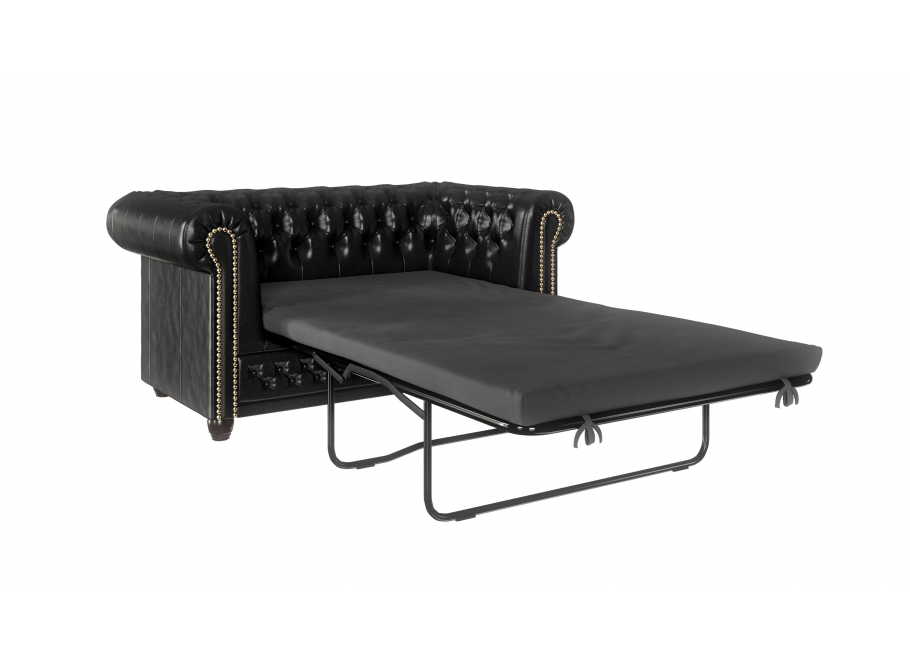 Elegancka sofa Chesterfield FELIX 2 – czarna ekoskóra, 2-osobowa, rozkładana