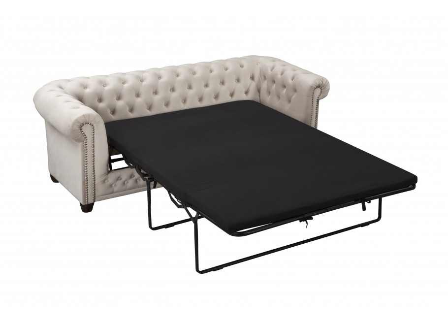 Sofa FELIX 3 – beżowy welur, styl Chesterfield, trzyosobowa z funkcją spania - Riviera 21