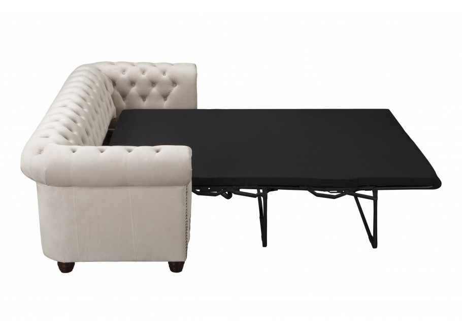 Sofa FELIX 3 – beżowy welur, styl Chesterfield, trzyosobowa z funkcją spania - Riviera 21