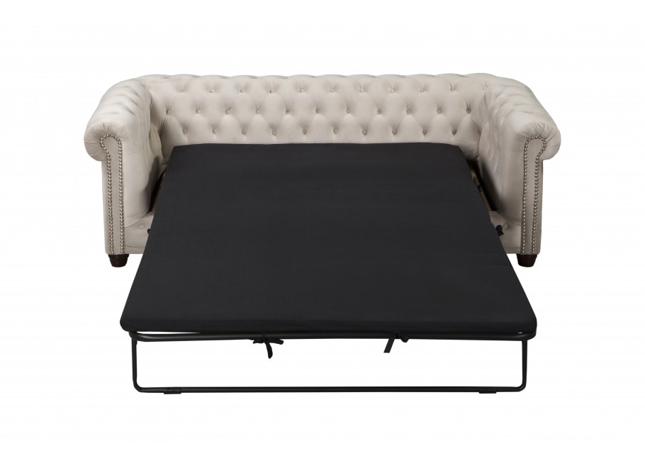 Sofa FELIX 3 – beżowy welur, styl Chesterfield, trzyosobowa z funkcją spania - Riviera 21