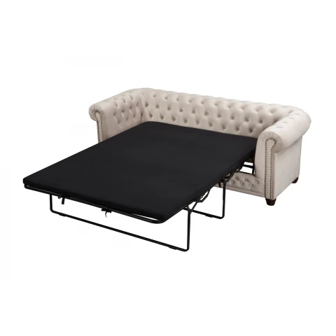 Sofa FELIX 3 – beżowy welur, styl Chesterfield, trzyosobowa z funkcją spania