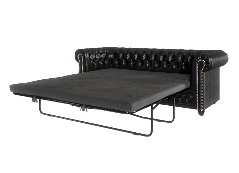 Czarna sofa rozkładana Chesterfield FELIX 3 z funkcją spania – ekoskóra, styl klasyczny 1