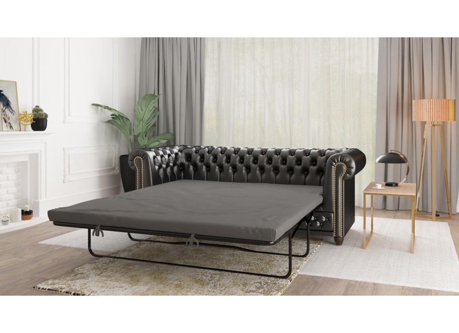 Czarna sofa rozkładana Chesterfield FELIX 3 z funkcją spania – ekoskóra, styl klasyczny 2