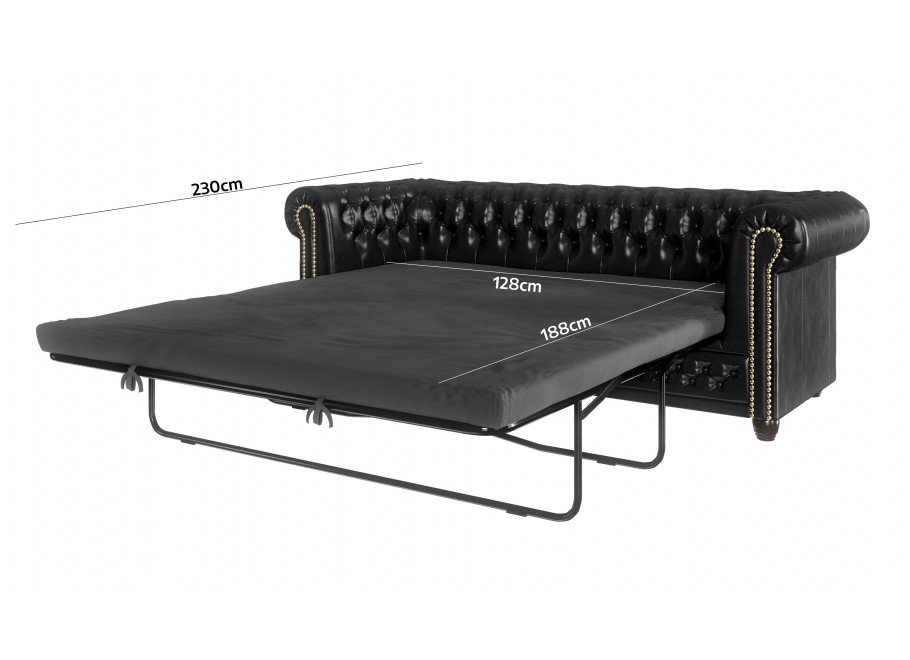 Czarna sofa rozkładana Chesterfield FELIX 3 z funkcją spania – ekoskóra, styl klasyczny 3