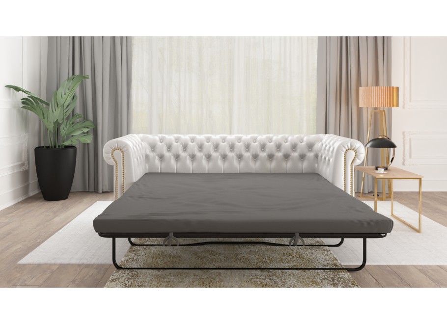 Sofa trzyosobowa FELIX 3– biała ekoskóra, Chesterfield z funkcją spania, pikowana 4