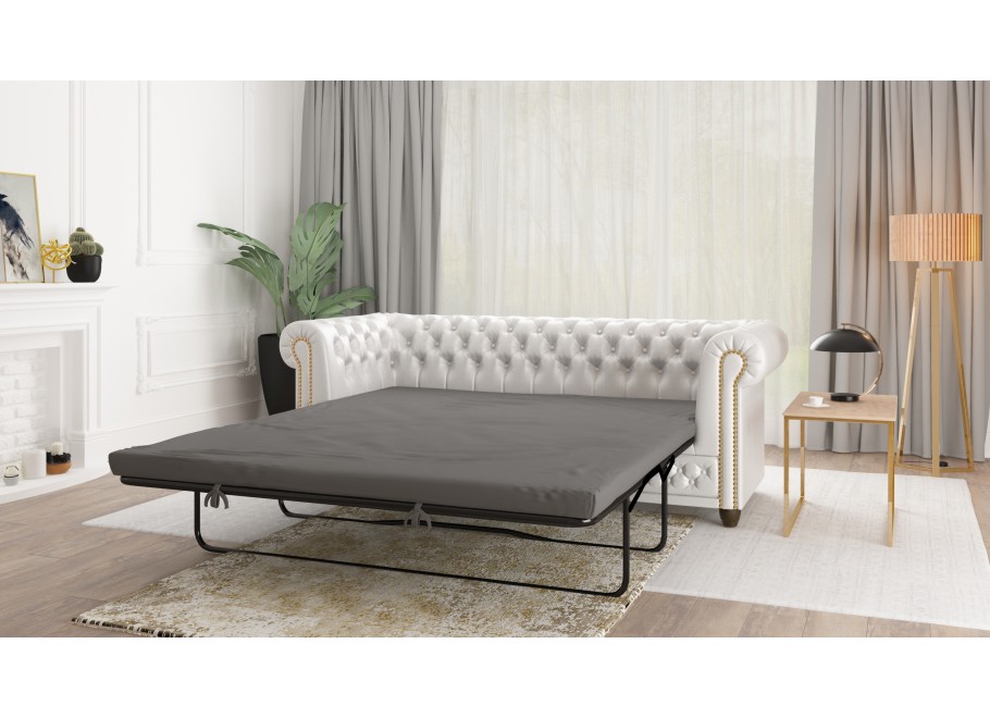 Sofa trzyosobowa FELIX 3– biała ekoskóra, Chesterfield z funkcją spania, pikowana 2