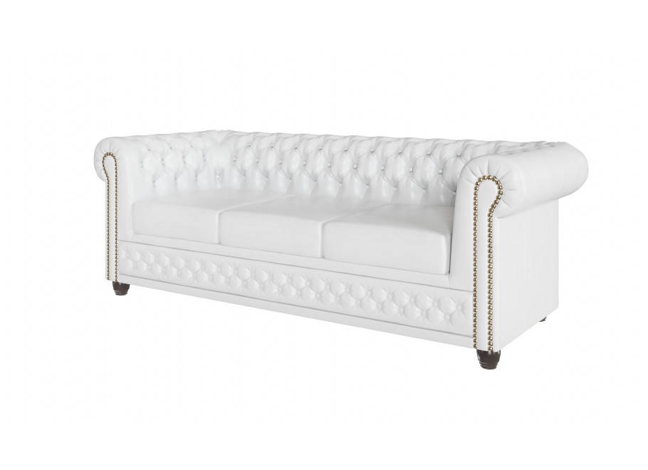 Sofa trzyosobowa FELIX 3– biała ekoskóra, Chesterfield z funkcją spania, pikowana 5