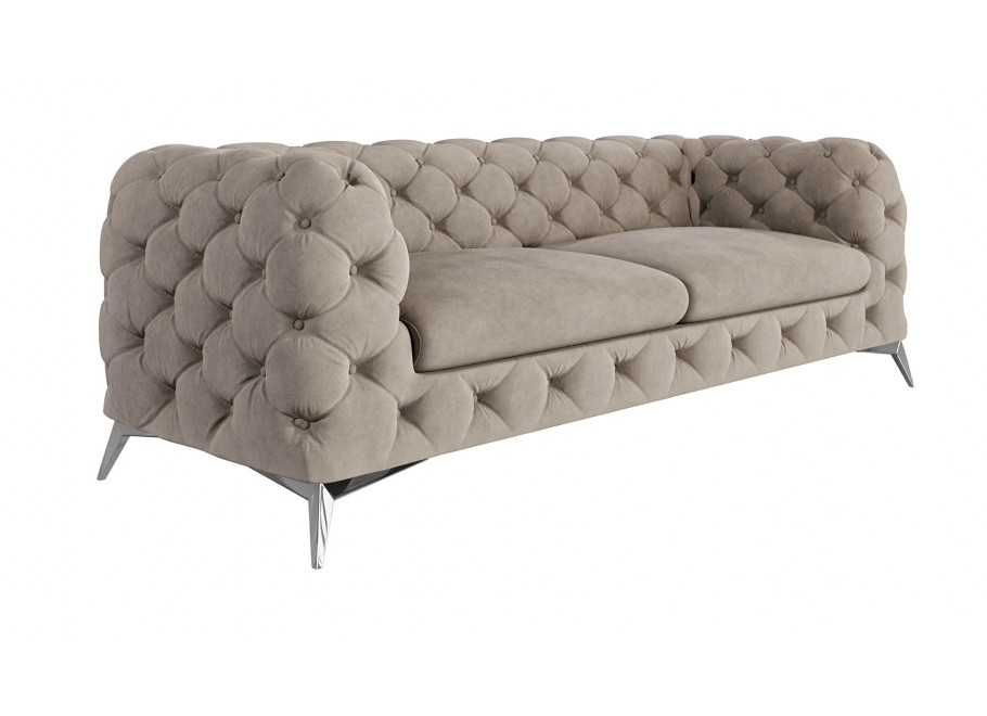TEO 2,5 – sofa trzyosobowa pikowana glamour Chesterfield w kolorze szaro-beżowym