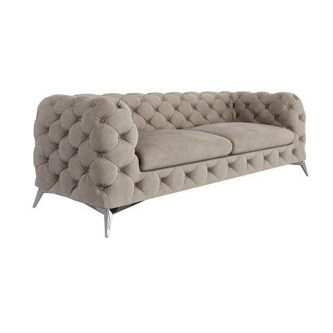 TEO 2,5 – sofa trzyosobowa pikowana glamour Chesterfield w kolorze szaro-beżowym