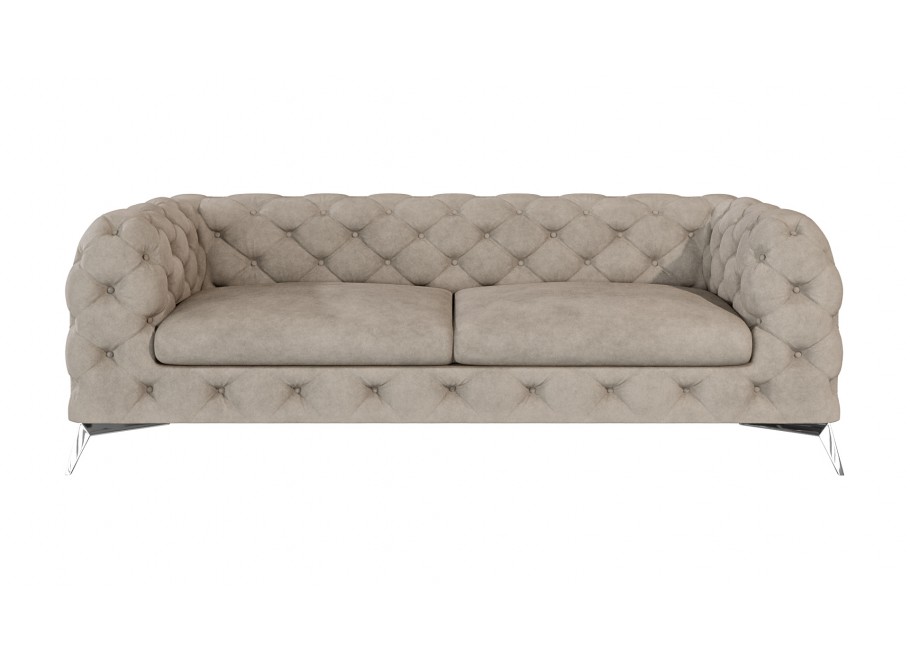 TEO 2,5 – sofa trzyosobowa pikowana glamour Chesterfield w kolorze szaro-beżowym 3