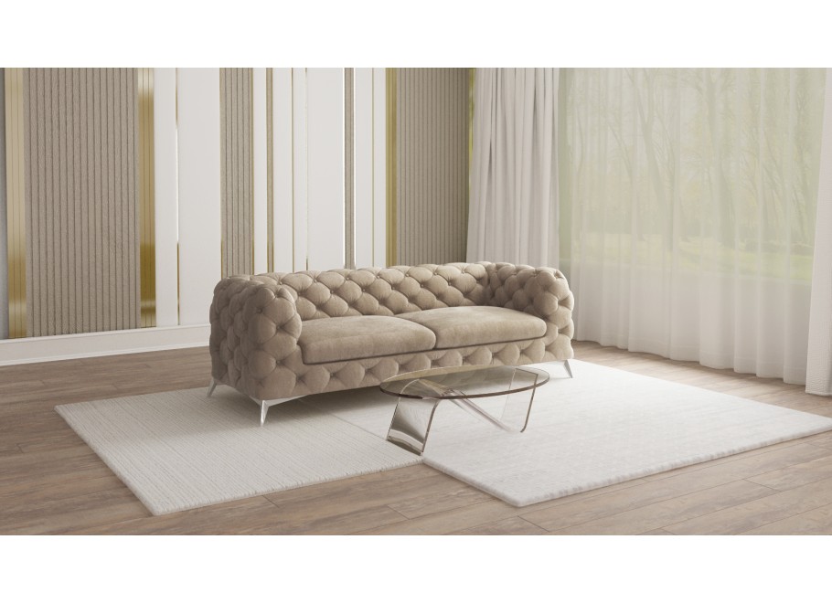 TEO 2,5 – sofa trzyosobowa pikowana glamour Chesterfield w kolorze szaro-beżowym 2