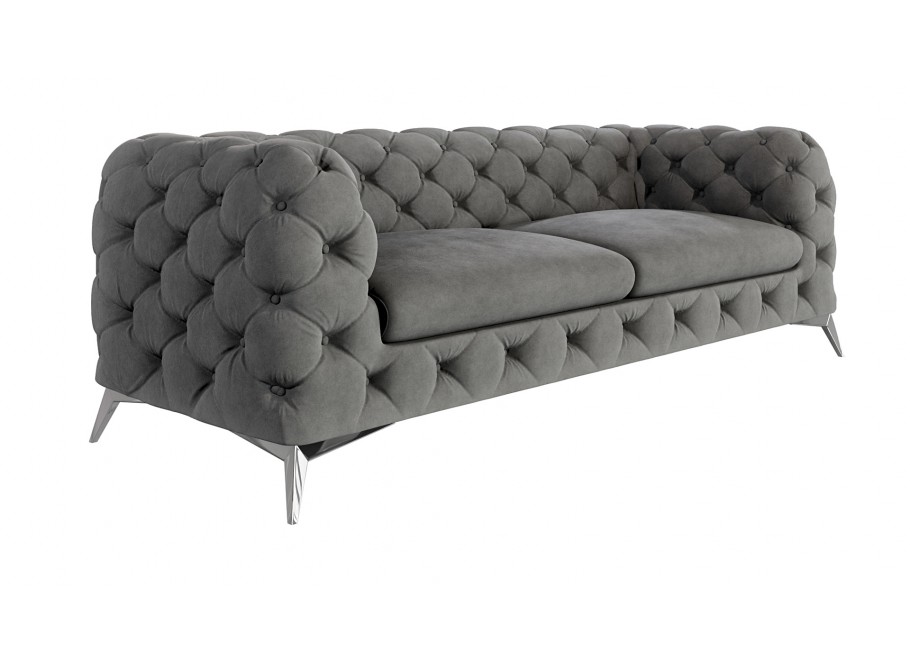 Trzyosobowa sofa glamour pikowana TEO 2,5 – szary klasyk do każdego wnętrza