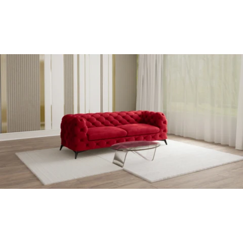 TEO 2,5 – trzyosobowa czerwona sofa pikowana w stylu glamour Chesterfield