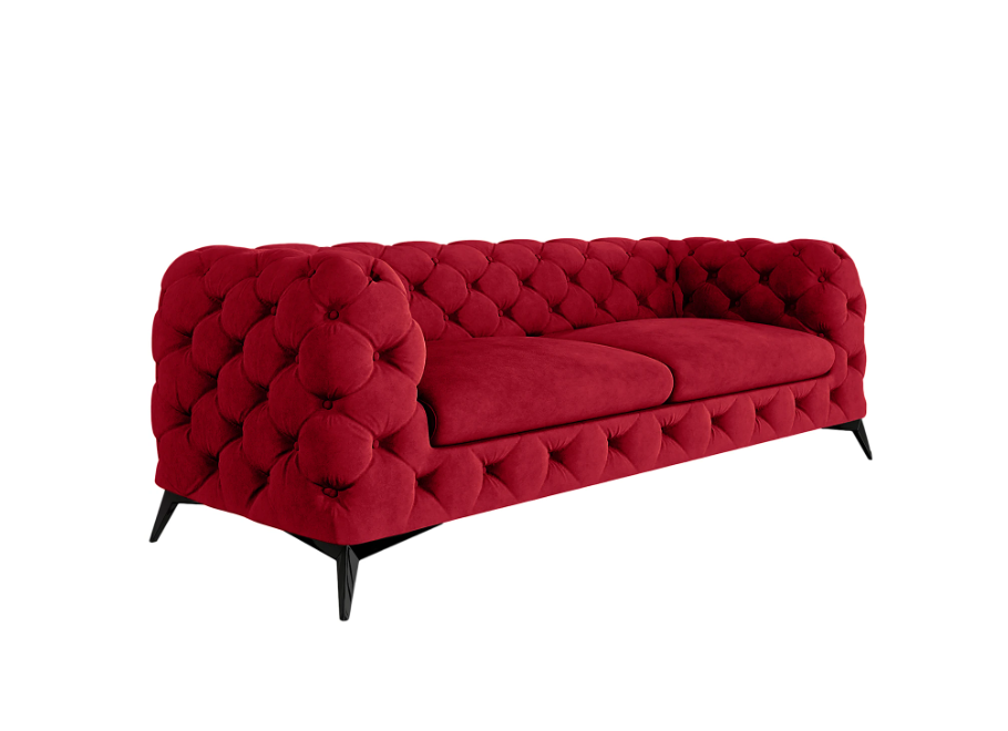 TEO 2,5 – trzyosobowa czerwona sofa pikowana w stylu glamour Chesterfield