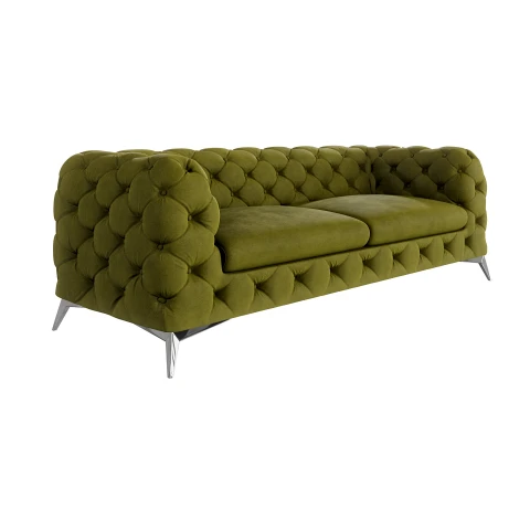 Pikowana oliwkowa sofa trzyosobowa Chesterfield TEO 2,5 – styl glamour