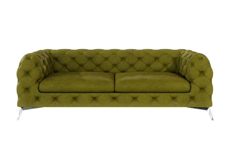 Pikowana oliwkowa sofa trzyosobowa Chesterfield TEO 2,5 – styl glamour 2