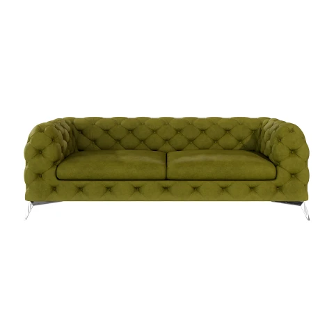 Pikowana oliwkowa sofa trzyosobowa Chesterfield TEO 2,5 – styl glamour