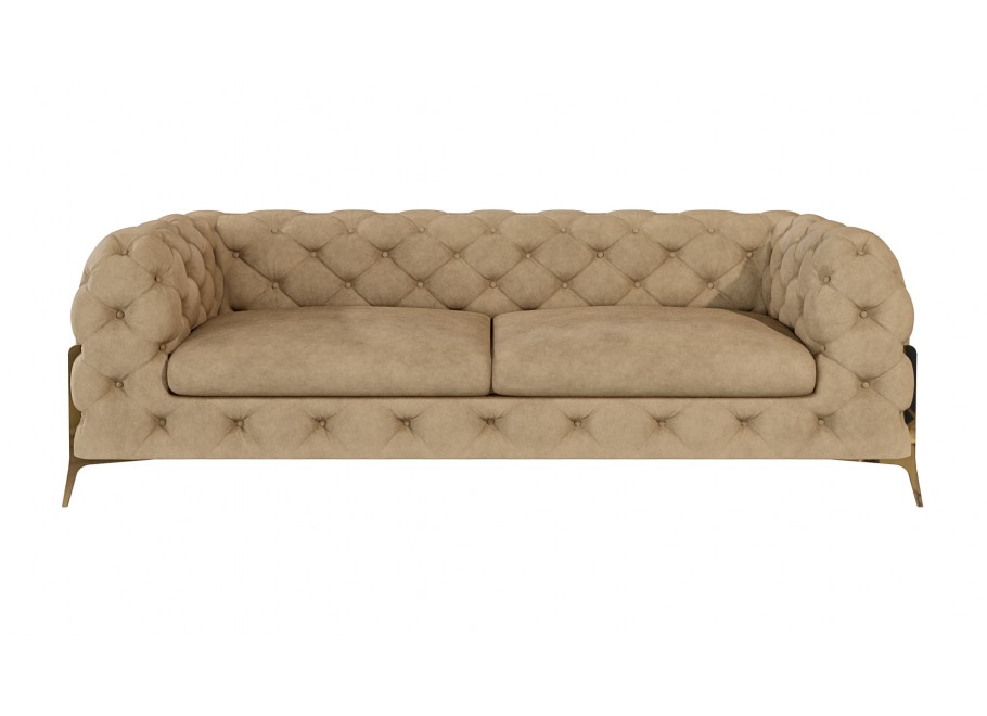 Wygodna pikowana sofa Chesterfield TEO HIGH 2,5 – elegancka w ciepłym beżu 2
