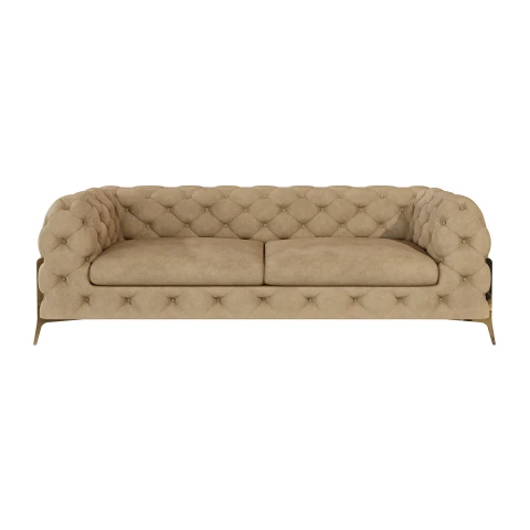 Wygodna pikowana sofa Chesterfield TEO HIGH 2,5 – elegancka w ciepłym beżu