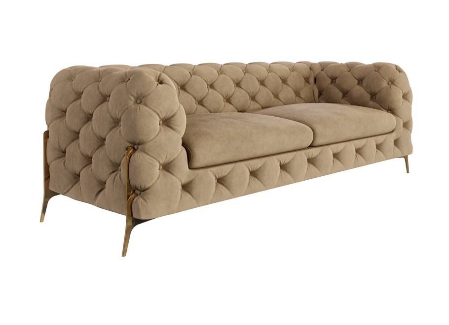 Wygodna pikowana sofa Chesterfield TEO HIGH 2,5 – elegancka w ciepłym beżu