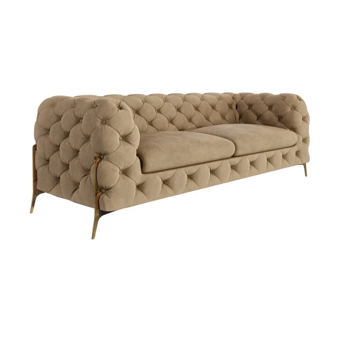 Wygodna pikowana sofa Chesterfield TEO HIGH 2,5 – elegancka w ciepłym beżu
