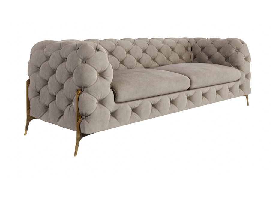 Stylowa sofa 3-osobowa Chesterfield pikowana TEO HIGH 2,5 – szaro-beżowa tapicerka