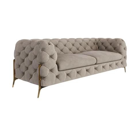 Stylowa sofa 3-osobowa Chesterfield pikowana TEO HIGH 2,5 – szaro-beżowa tapicerka