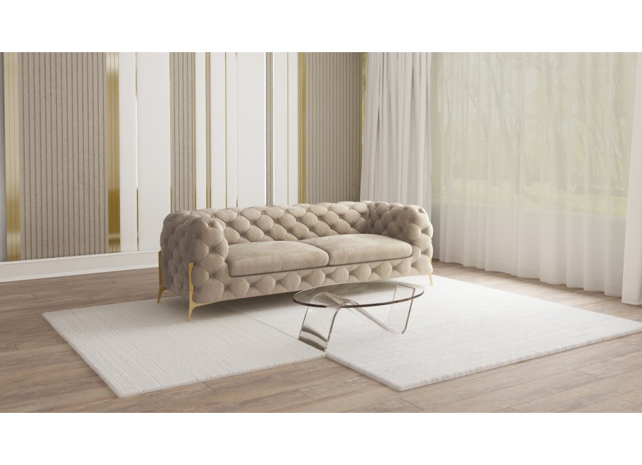 Stylowa sofa 3-osobowa Chesterfield pikowana TEO HIGH 2,5 – szaro-beżowa tapicerka 2