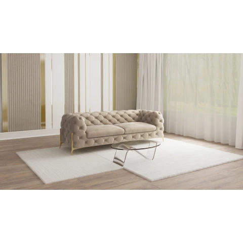 Stylowa sofa 3-osobowa Chesterfield pikowana TEO HIGH 2,5 – szaro-beżowa tapicerka
