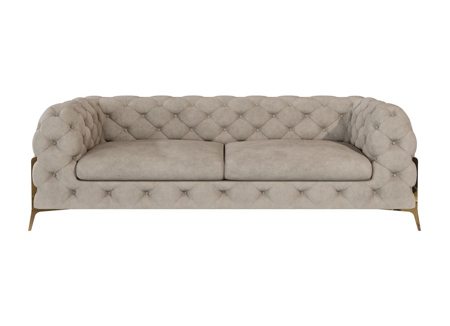 Stylowa sofa 3-osobowa Chesterfield pikowana TEO HIGH 2,5 – szaro-beżowa tapicerka 3