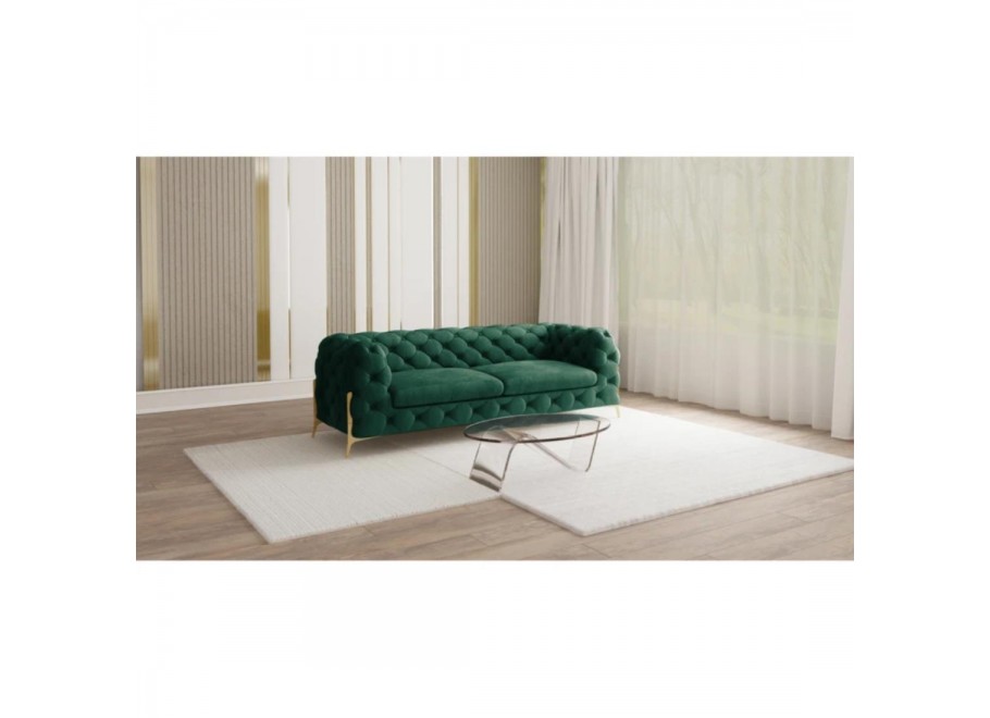 Pikowana sofa glamour Chesterfield TEO HIGH 2,5 – elegancka butelkowa zieleń 2