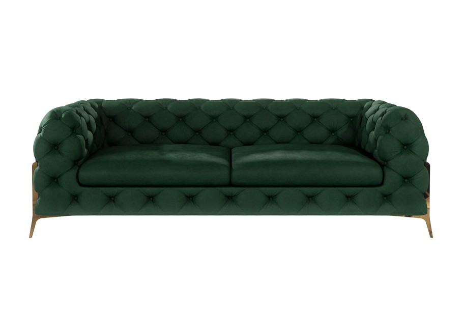 Pikowana sofa glamour Chesterfield TEO HIGH 2,5 – elegancka butelkowa zieleń 3