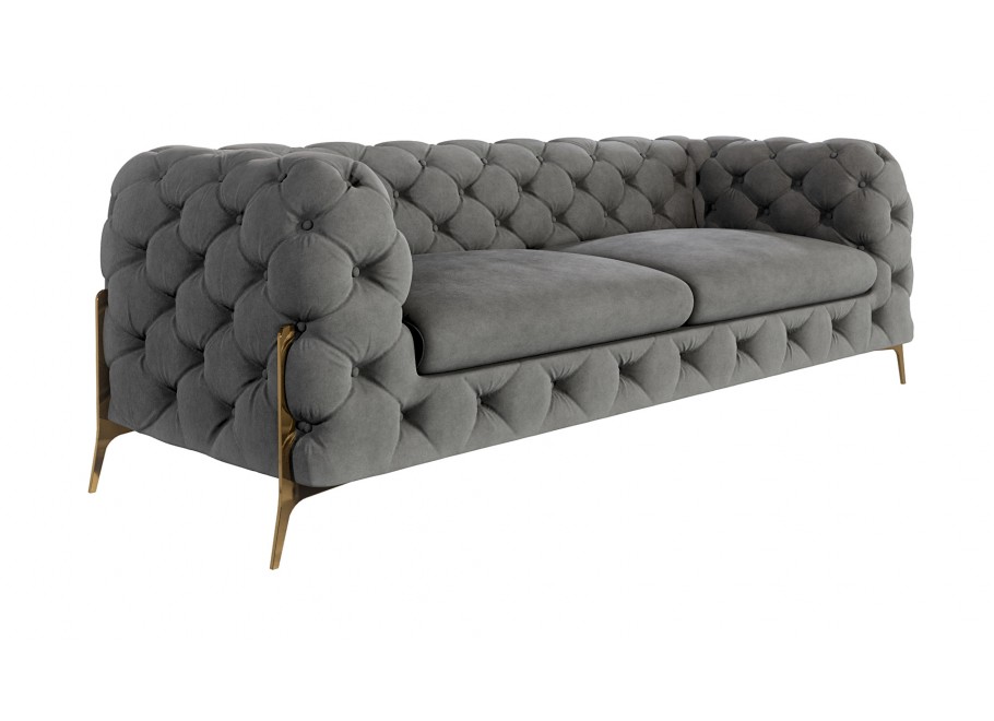 Sofa trzyosobowa pikowana glamour Chesterfield TEO HIGH 2,5 w kolorze szarym –  do każdego wnętrza