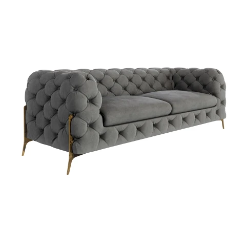 Sofa trzyosobowa pikowana glamour Chesterfield TEO HIGH 2,5 w kolorze szarym –  do każdego wnętrza