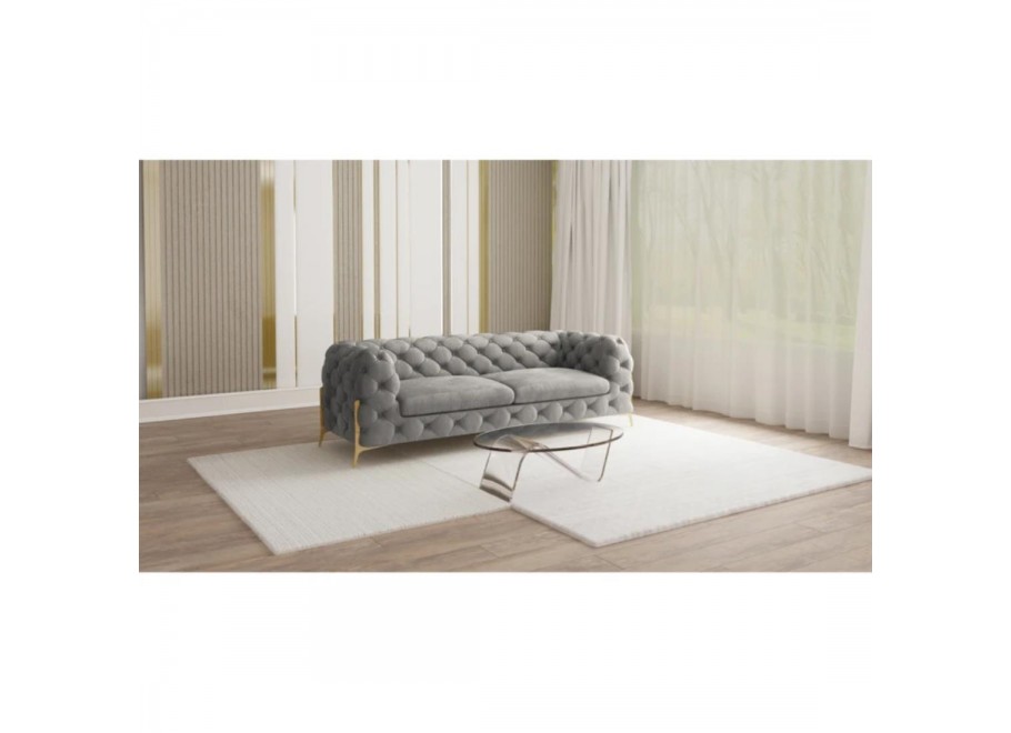 Sofa trzyosobowa pikowana glamour Chesterfield TEO HIGH 2,5 w kolorze szarym –  do każdego wnętrza 2