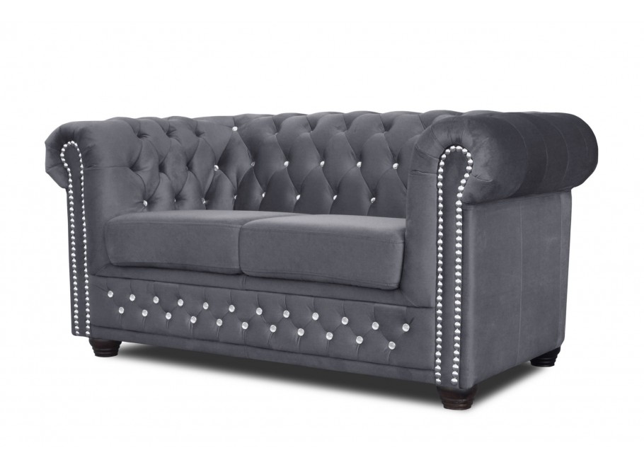 Sofa dwuosobowa pikowana Chesterfield FELIX BLINK 2 w kolorze szarym z kryształkami - Amore 32